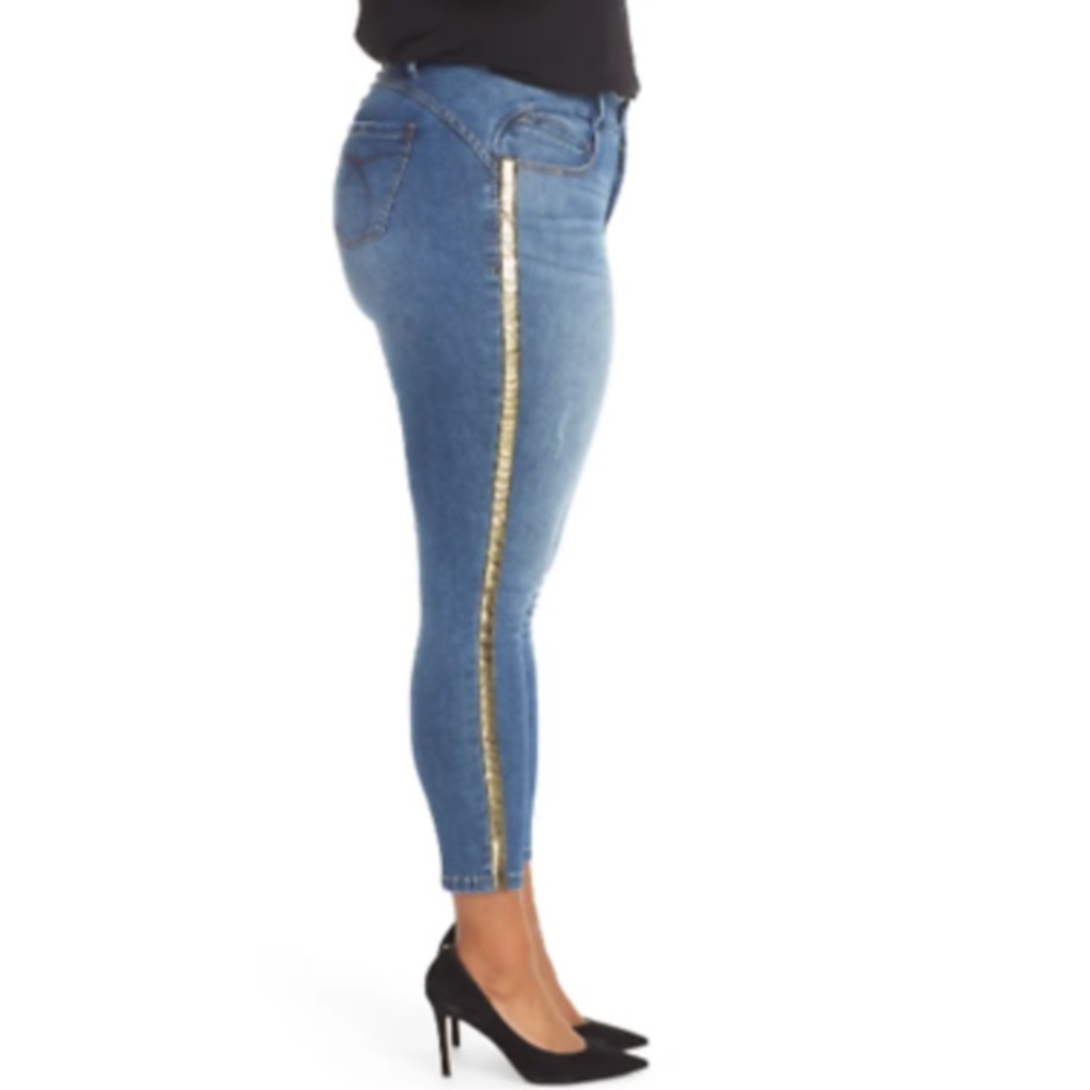 YSJ Rose Gold Stripe Ankle Skinny Jeans Size 16W